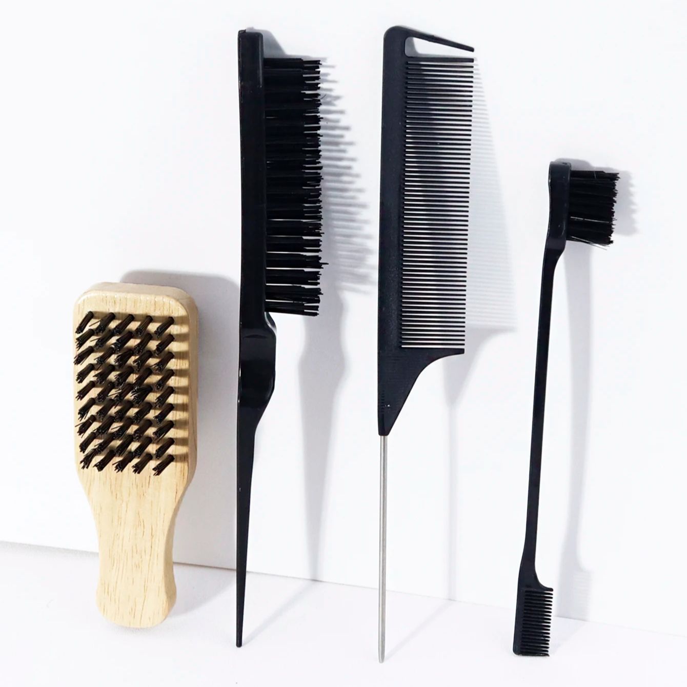 

4pcs comb combination, Rat-Tail Comb, double ended eyebrow brush, wooden double-sided brush,Special for real hair wigs