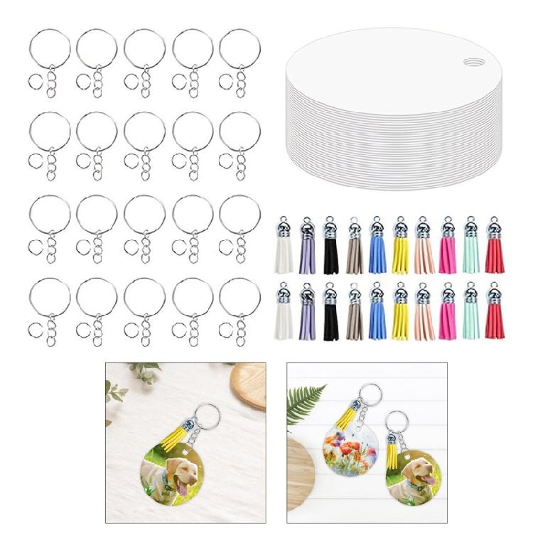 80pcs Keychain Making Kits with Assorted Tassels Double Sided Sublimation Aluminum Key Chain Blanks Accessories