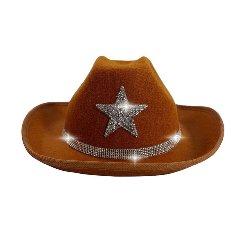 

Star Western Cowboy Hat Rhinestone Kids Bucket Hat Punk Summer Sun Hat Girl коричневий