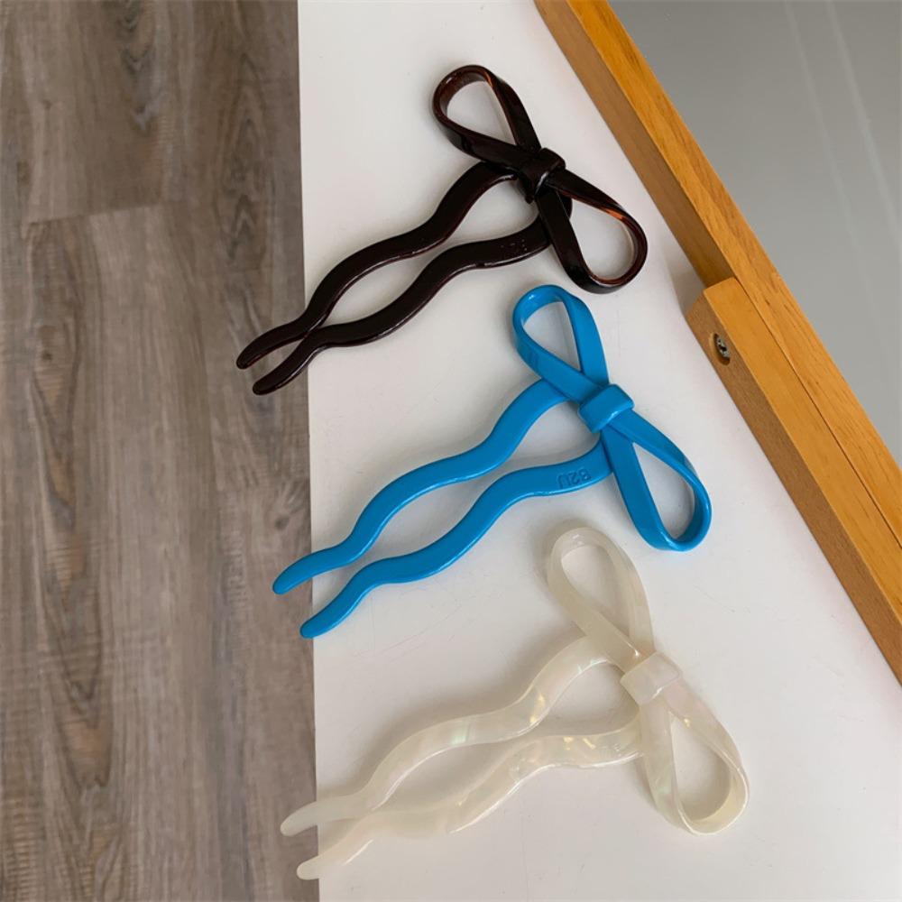 Chinese Style U-shaped Hairpin Multicolor Pan Hair Fork Cute Acetic Acid Bow Hair Stick  Ladies
