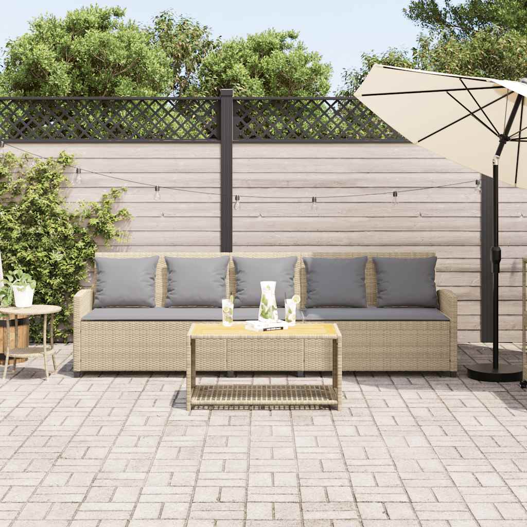 Garden Sofa 5 Seater with Cushions Beige Poly Rattan