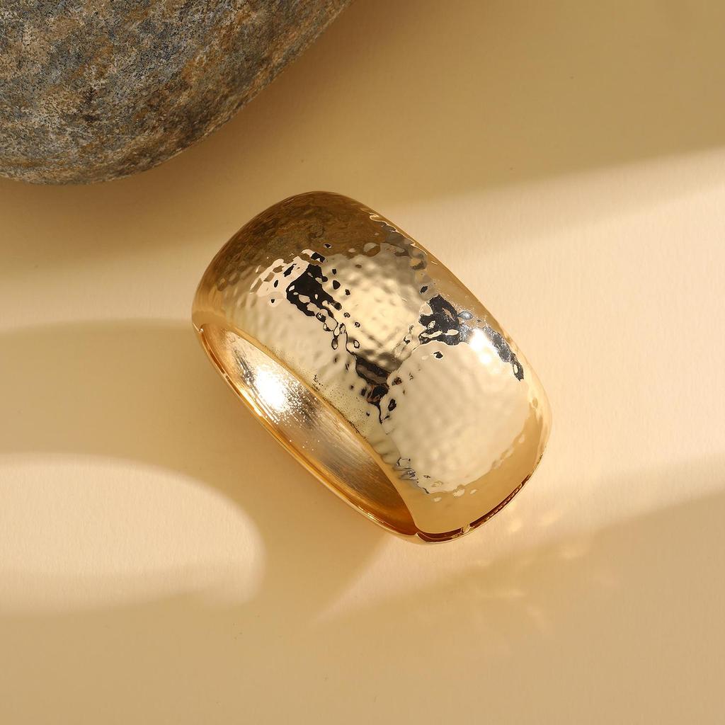Minimalist Irregular Hammered Wide Band Oval Bracelet