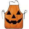 1pc Pumpkin Lantern Face Fun Printed Apron, Durable And Easy To Clean, Adjustable Waistband, Polyester Material, Suitable for Kitchen Cooking, Gardeni