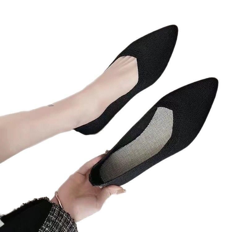 2025 spring and summer new fashionable breathable flat-soled Doudou shoes shallow mouth one pedal lazy shoes flying woven pointed single shoes