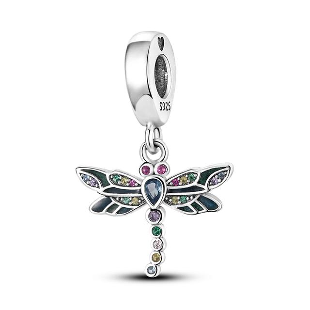 Fit Bracelet Inlaid Zircon Beads Charms 925 Silver Heart -Shape Colorful Dangle Pendants Bangle Jewelry
