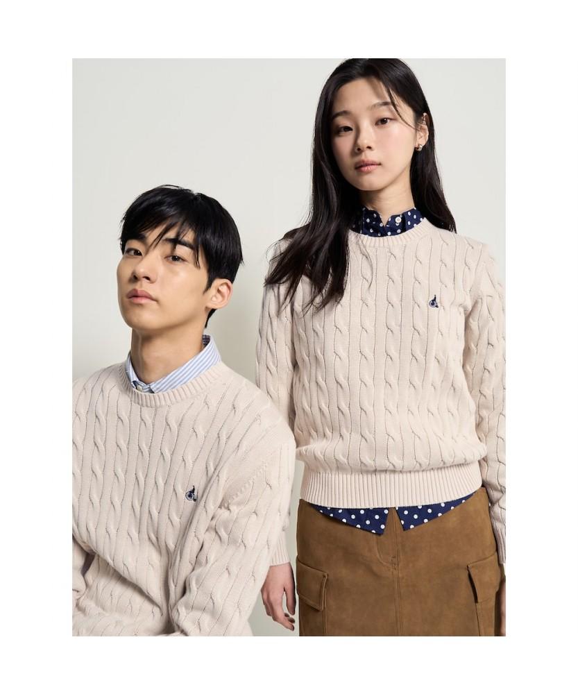Binpolmen Unisex Cotton Cable Knit Ivory