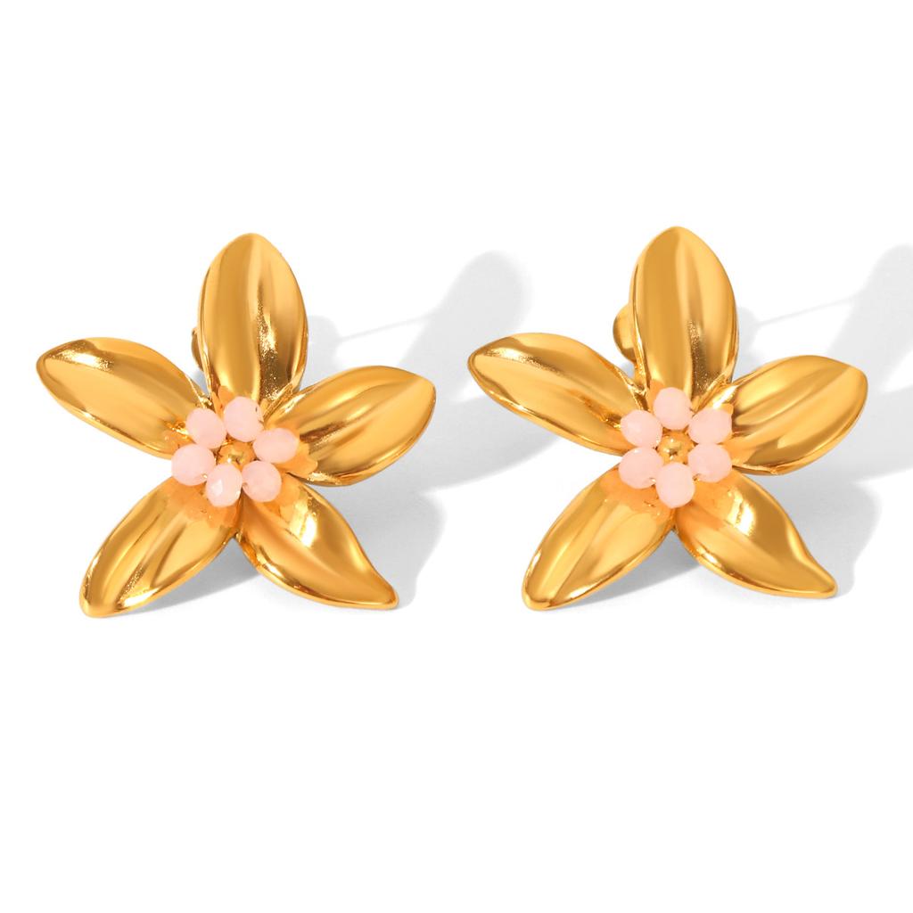 Women's Fashion Versatile Pearl Flower Stud Earrings, Western Style Ins Titanium Steel Ear Jewelry