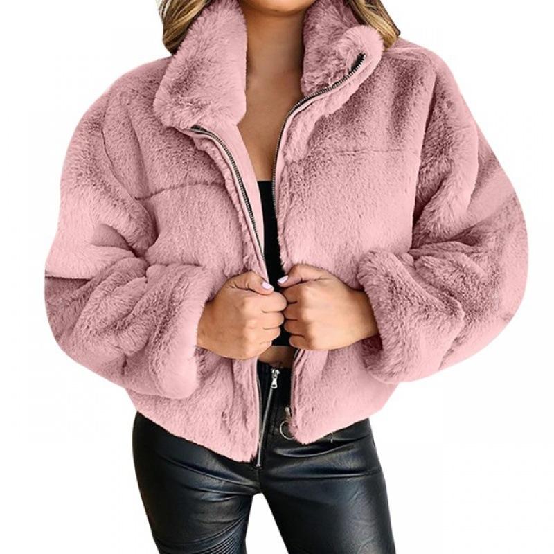 Amazon Popular European and American Women's Clothing 2023 Autumn and Winter Rabbit Fur Imitation Fur Zipper Cardigan Plush Warm Jacket