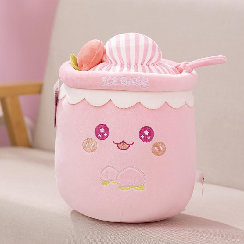 Cartoon Boba Fruit Bubble Tea Backpack Pendant   Plush Toy Stuffed Ice Cream Milk Tea  Cute Food Soft Toys Decor Girls Boys Gift