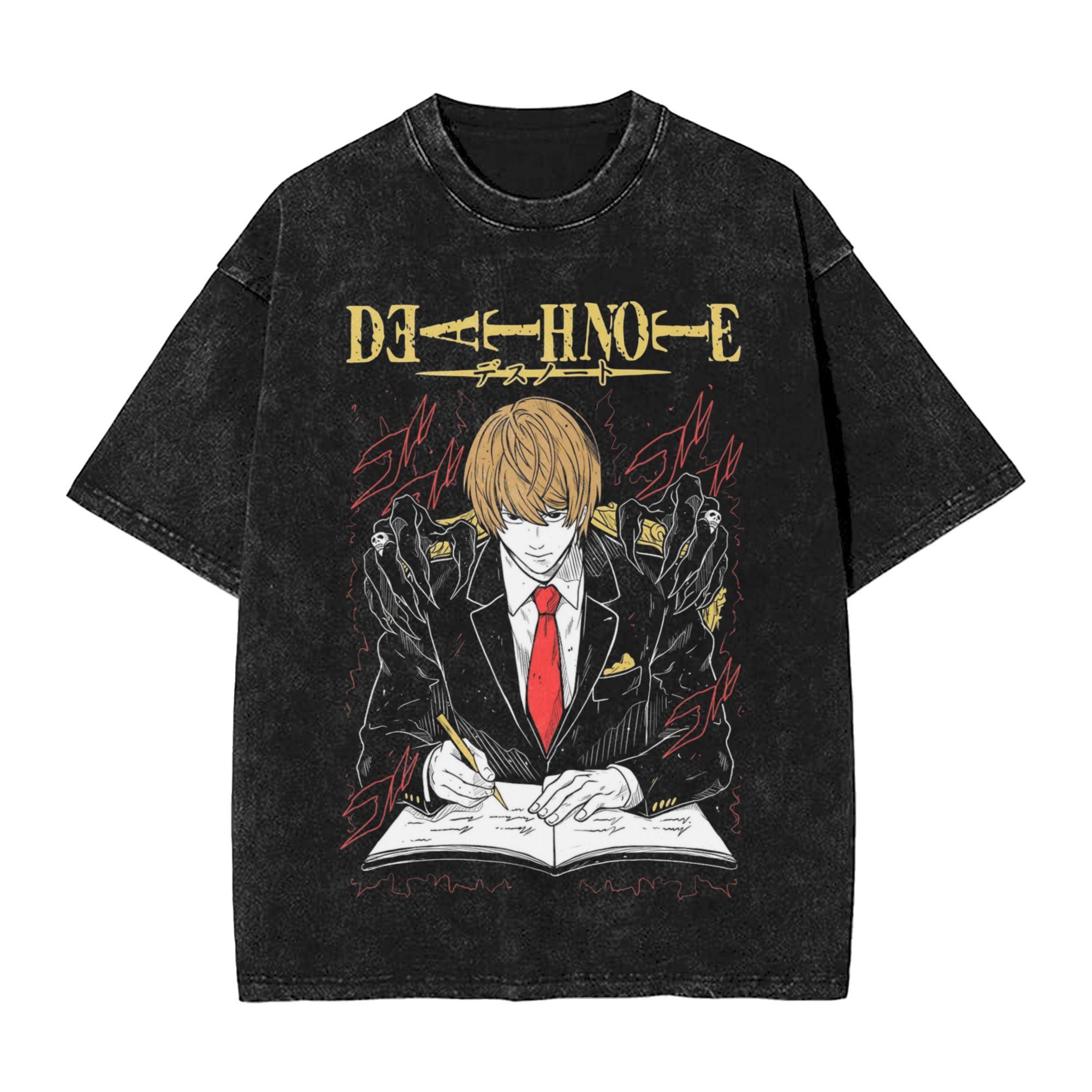 Yagami Light Deaths Notes T Shirts Hip Hop Washed Cotton Oversize TShirt  Fashion Unisex Women Tops Streetwear Printed Tees S