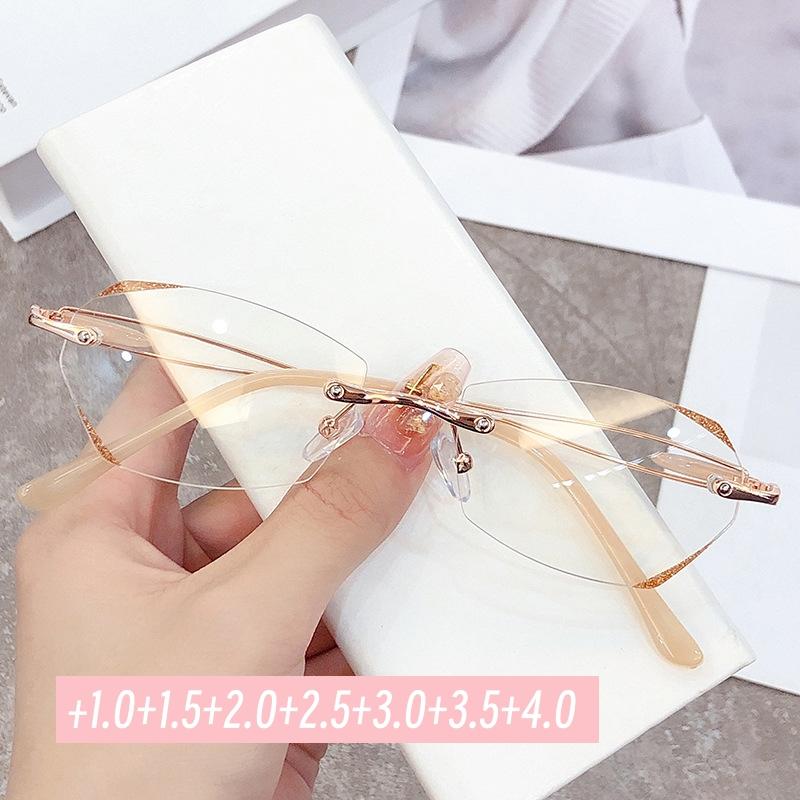 

Модные модные очки для чтения без оправы с синим светом, женские очки с высокой четкостью, антирадиационные, пресбиопические очки +1,0+1,5+2,0+2,5+3,0+3,5+4,0