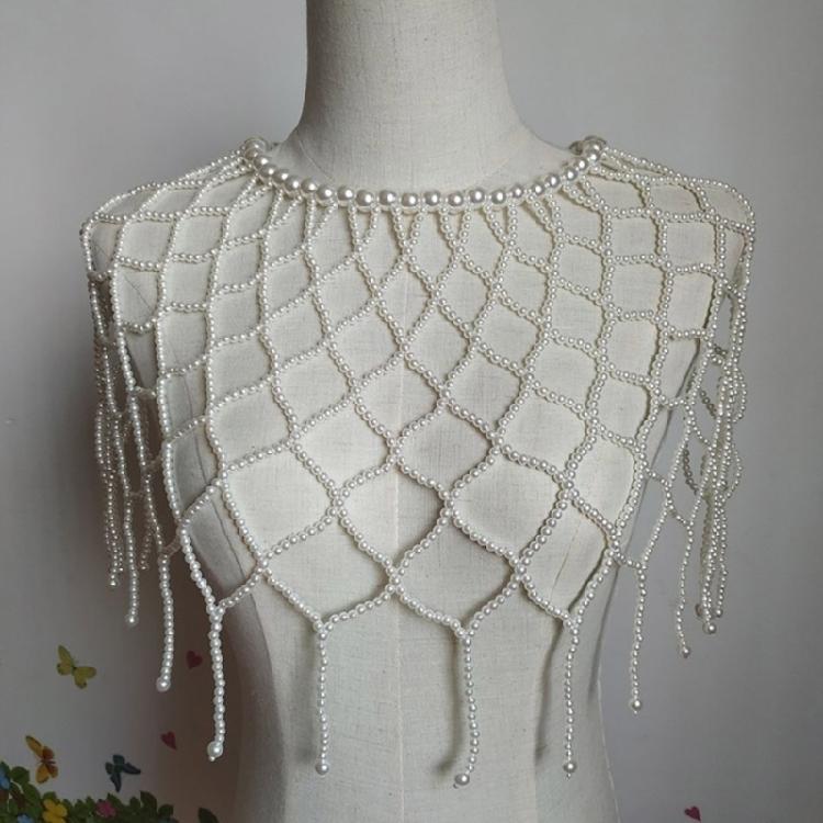 Modern Grid Beaded Body Chain Sexy Shawl Necklace for Party and Casual Wear