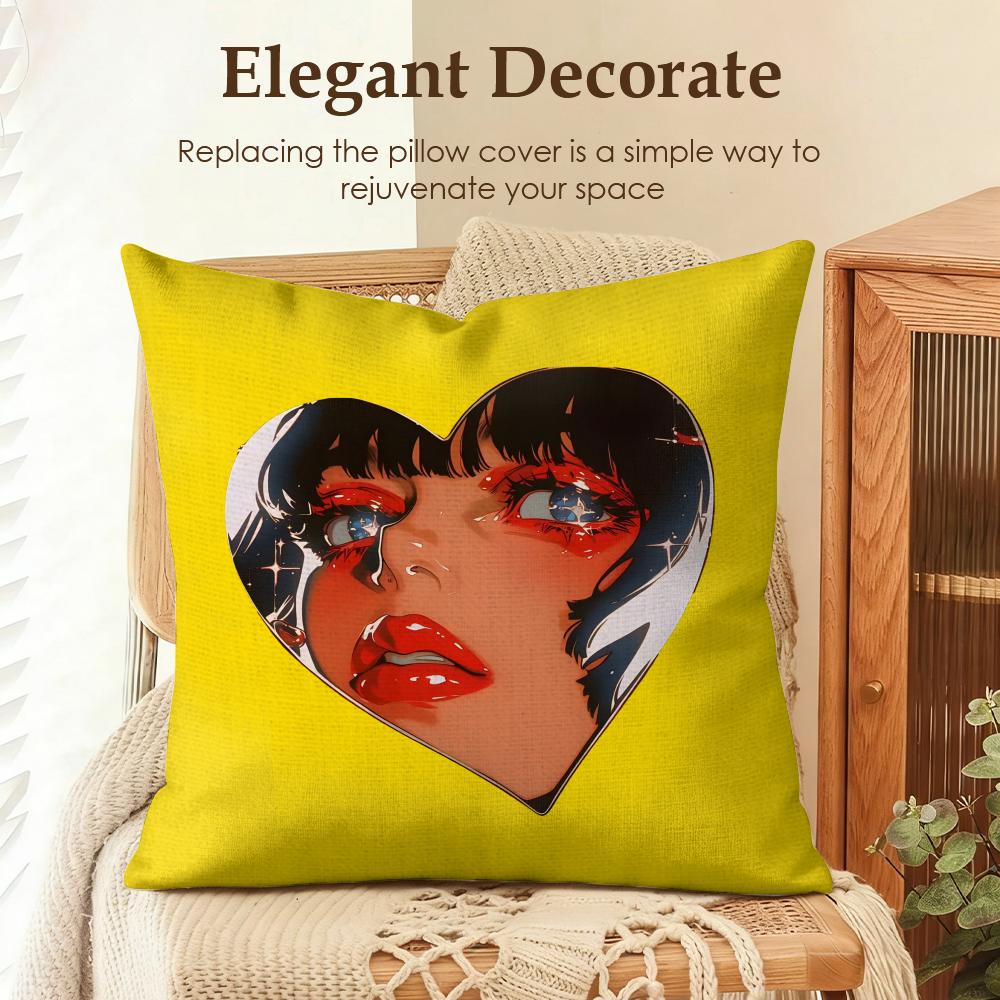 Creative Loving Woman Cushion Cover Natural Linen Organic Fabric DoubleSided Printing Sofa Home Decor Gift Pillow Case
