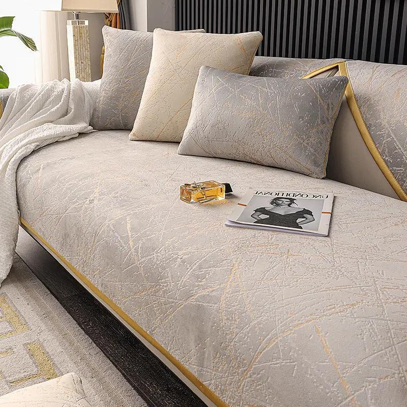Nordic Light Luxury Sofa Cover Cushion L Shape Leather Couch Cover Four Seasons Non-slip Back Towel for Living Room Decor
