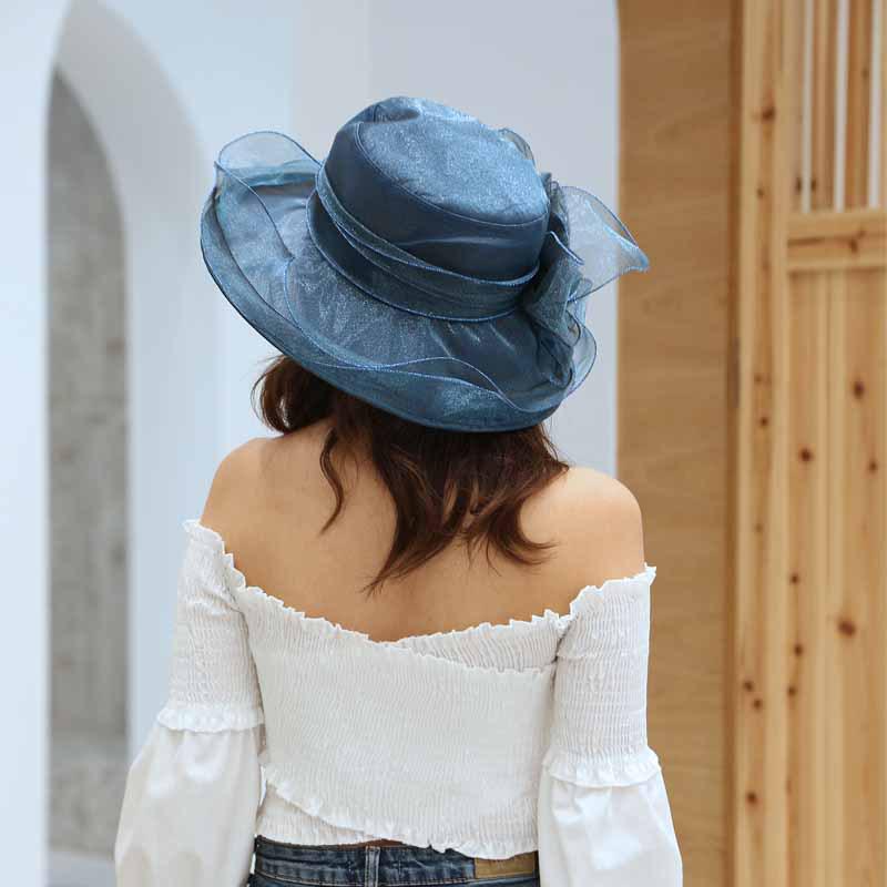 Women's Bright Color Sun Protection Hat - Breathable Organza with Single Flower for Spring/Summer Beach Travel