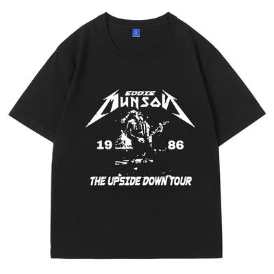 Washed Vintage Eddie Munson Print T Shirt Men Women Demogorgon Cannibal Flower Monster Oversized Cotton T-shirt Tops Clothing