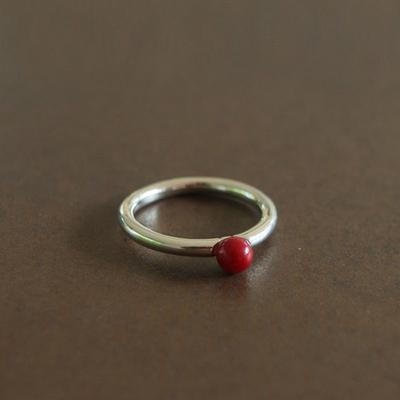Bague boule rouge ronde moderne en argent 925