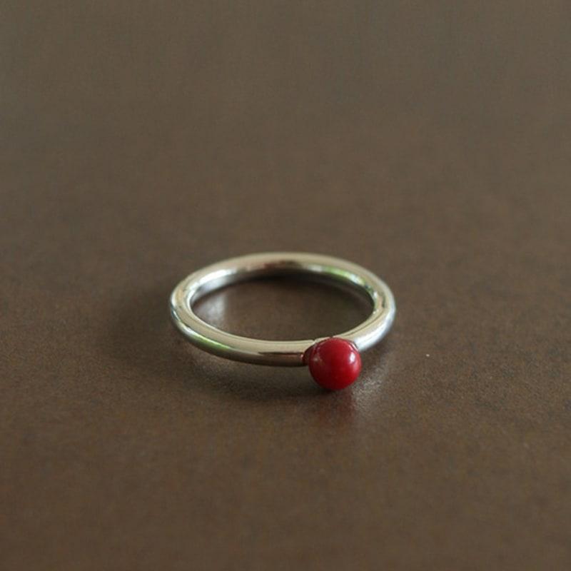 modernlike silver 925 round red ball ring