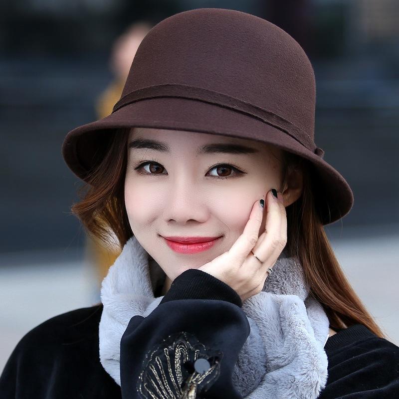 

Wool Felt Bucket Hat for Women Elegant Round Crown Retro British Style Winter Autumn Casual Formal Outdoor Fashion Headwear Adjustable(56-58CM)