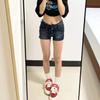 Damen Niedrige Taille Dunkelblaue Jeans-Shorts Slim Fit Booty Shorts Lässige Streetwear Heißhosen