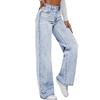 Women's High Waist Washed Women's Jeans Fashionable Versatile Straight Leg Pants