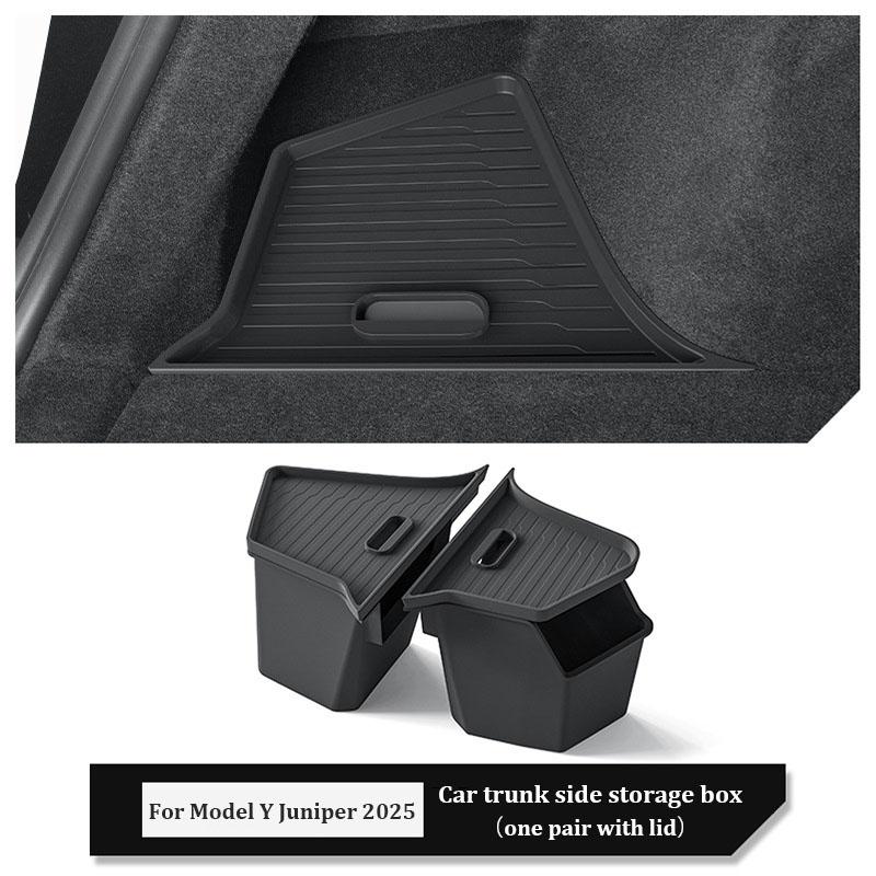 Rear Trunk Side Storage Box For Tesla Model Y Juniper 2025 TPE Trunk Cover Plate Organizer Partition Board Car Refit Accessories