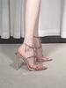 New Open-toed Pointed Rhinestone Chain with Sandals Women's Summer Crystal Stiletto High Heels