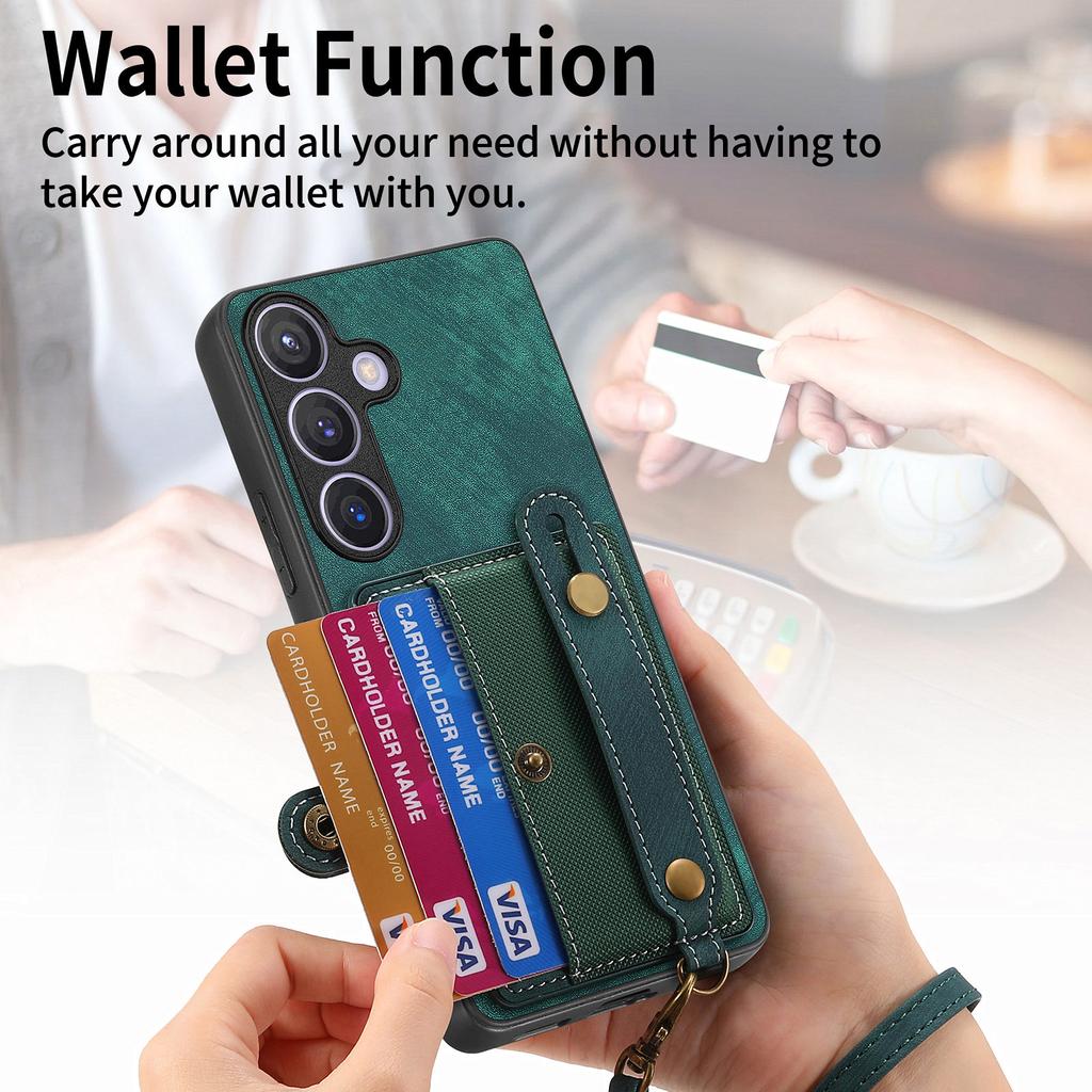 Wristband Cards Solt Leather Wallet Case For Samsung Galaxy S24 Ultra S23 S22 Plus S21 FE A04 A14 A24 A34 A54 A15 A25 A72 A73