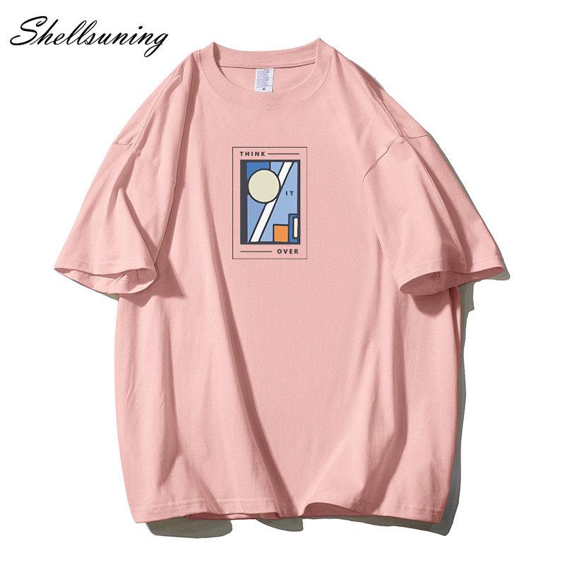 Shellsuning Oversized bavlněná trička s grafikou Muži Léto Měkké Trička s krátkým rukávem Dámská Móda Univerzální pulovry Dámské
