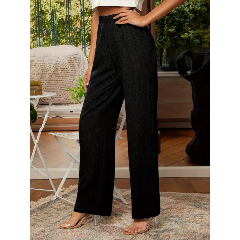 Pantaloni casual da donna primavera estate a tinta unita larghi con elastico in vita e gamba larga