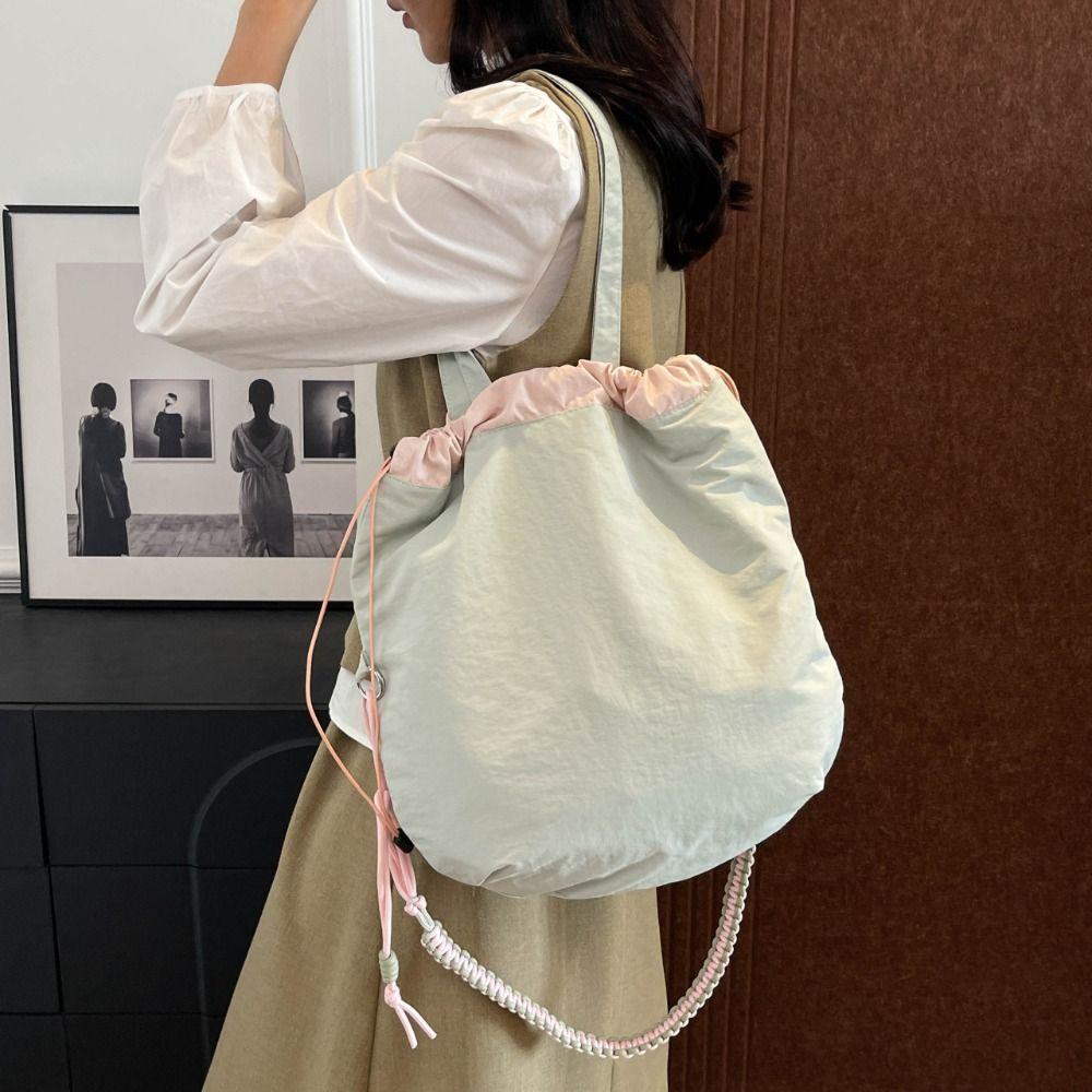 Korean Style Drawstring Tote Bag Nylon Women Shoulder Bag New Large Capacity Tote Bag Ladies/Girls
