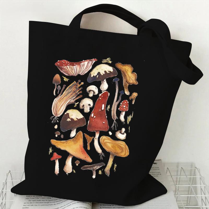 Mushroom Fungi Printed Women Shoulder Bag Fashion Eco Shopping Bags Teenager Tote Bag Vintage Mushroom Lover Women Men Handbags