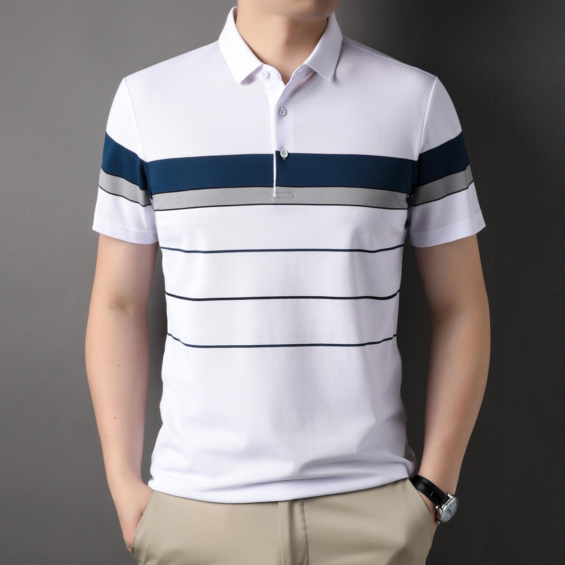 

Cotton Short-Sleeved T-shirt Men s Summer New Men s Elbow-Sleeved Top Clothing for Middle-Aged Dad Polo Shirt Cotton Top