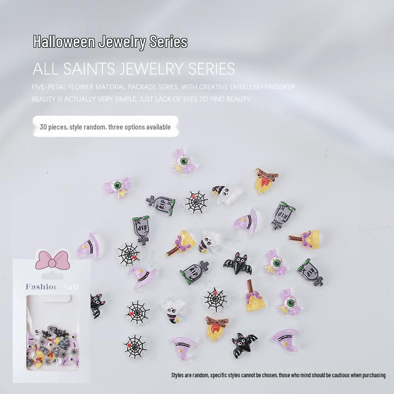 Halloween Punk Nail Art: Spiderwebs, Skulls, Witch, Ghost, Pumpkin Resin Decorations