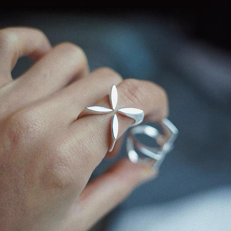 Unique Ring For Women Adjustable Vintage Cross Flower  Party Birthday Gift