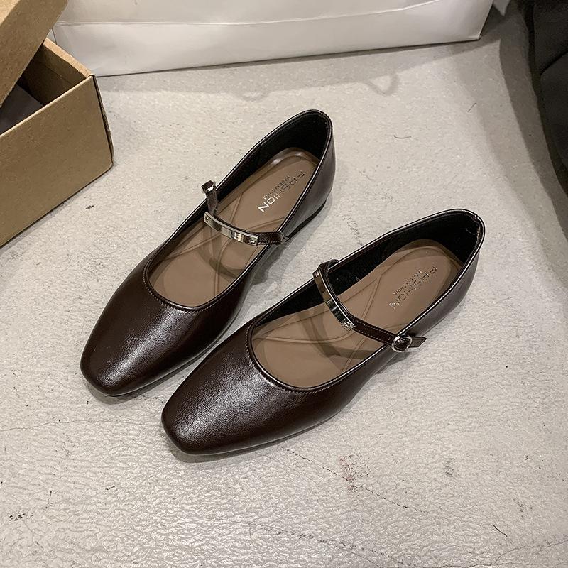2025 New Women's Shoes Flat-bottomed Evening Wind Shallow Mouth Single Shoes Women's French Soft French Spring Retro Mary Jane Women's Shoes