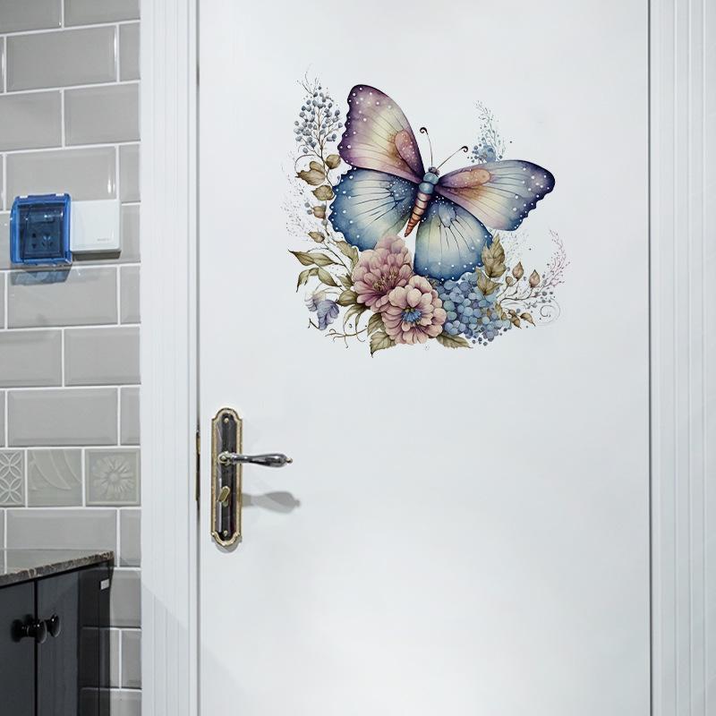 Self-Adhesive Flower Butterfly Wall Stickers for Girls' Bedroom or Children's Bathroom Decoration