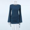 Fall Fashion Fashion round-Neck Flared Sleeves Shoelace Dress Trumpet Sleeve Lace up Dress