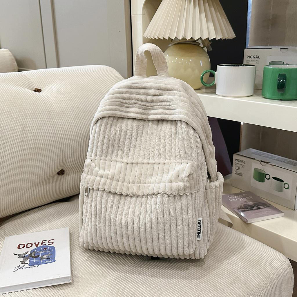Schoolbag Solid Color Corduroy Backpack Bag Women's New 1011 Fashion Simple Small Backpack Casual Student Going Out Schoolbag