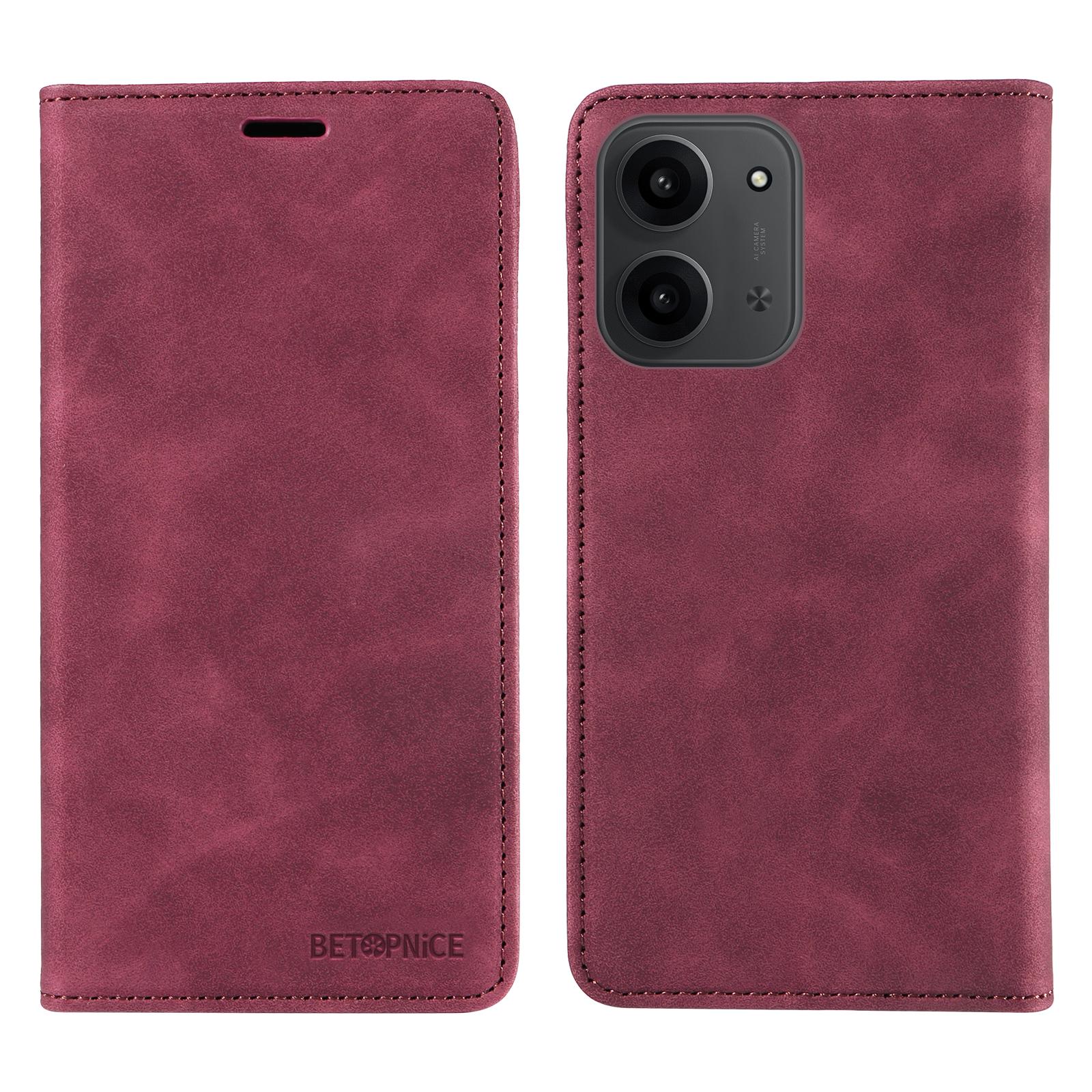 

For Xiaomi Redmi 15C 5G/15C 4G (173mm) Case BETOPNICE Magnetic Closure RFID Blocking Wallet Stand Leather Phone Cover Red