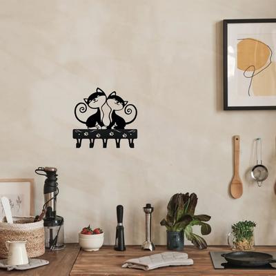 1pc Twin Cats Key Rack Wall Mounted Hook Up Artwork Shape Decoration Accessories Wall-Mounted, Key Holder, Artwork