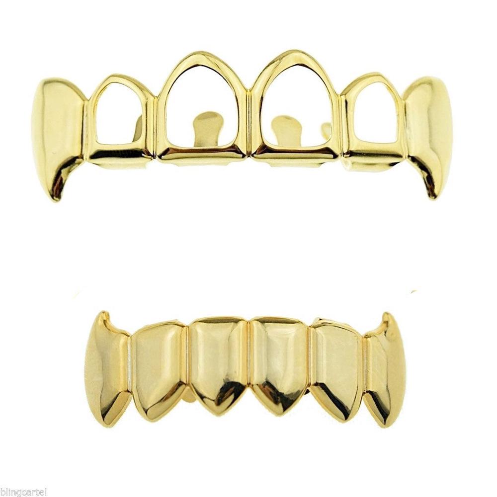 Gold Plated Tiger Teeth Upper Grillz - Hip Hop Style, Smooth Surface, Hollow Design, Hot European Seller.