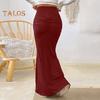 Women Maxi Skirt High Waist Solid Color Fishtail Skirt Slim Fit Hip Lifting Ankle Length Skirt Shirring Design Long Skirt