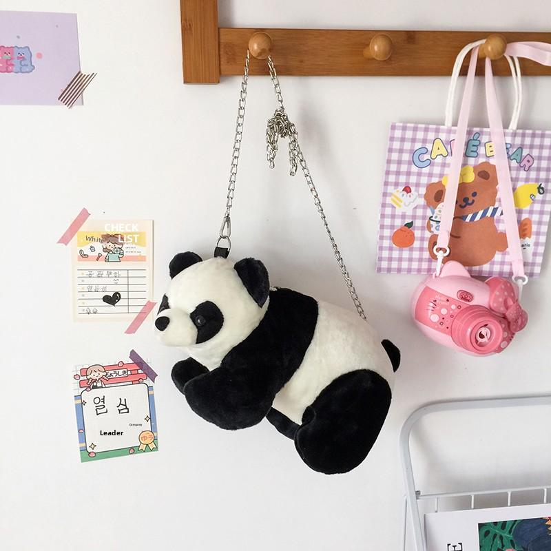 Cute Panda Plush Crossbody Bag For Women Cartoon Animal Doll Small Purse Winter Fashion Accessory