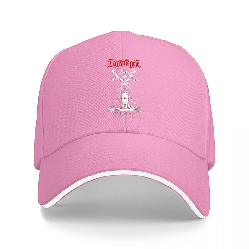 Trenchcoat Brand Black Baseball Cap with Wolf and Crossed Swords Design White Trim Adjustable Fit for Unisex and Women
