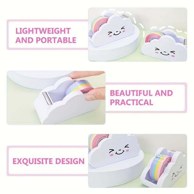 1Pc Cloud Tape Dispenser, Desktop Tape Dispenser, Office Desktop Tape Dispenser Cutter, with Rainbow Tape Roll, for Home Office, School Supplies