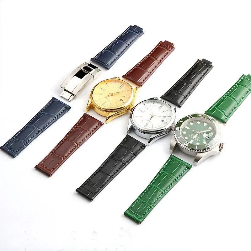 Crocodile Pattern Genuine Leather Watchbands 20mm for  Watch Strap Daytona Submariner  Bracelet Folding Buckle