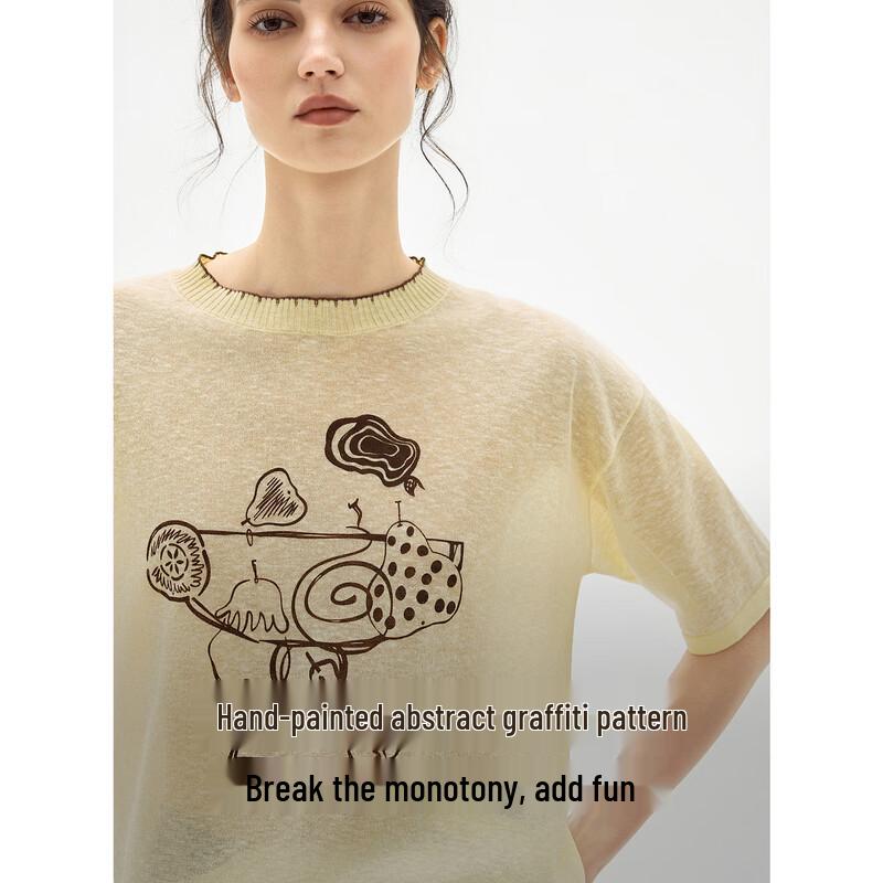 ELLE Graffiti Print Knit Short Sleeve Top