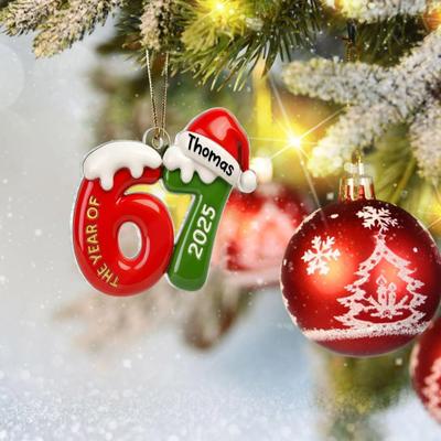 Kersthanger Gestreept Print Nummer 6 7 Bedeltje 2D Acryl Hangend Hanger Feest Huis Feestelijke Vreugde Vakantie Decoratie