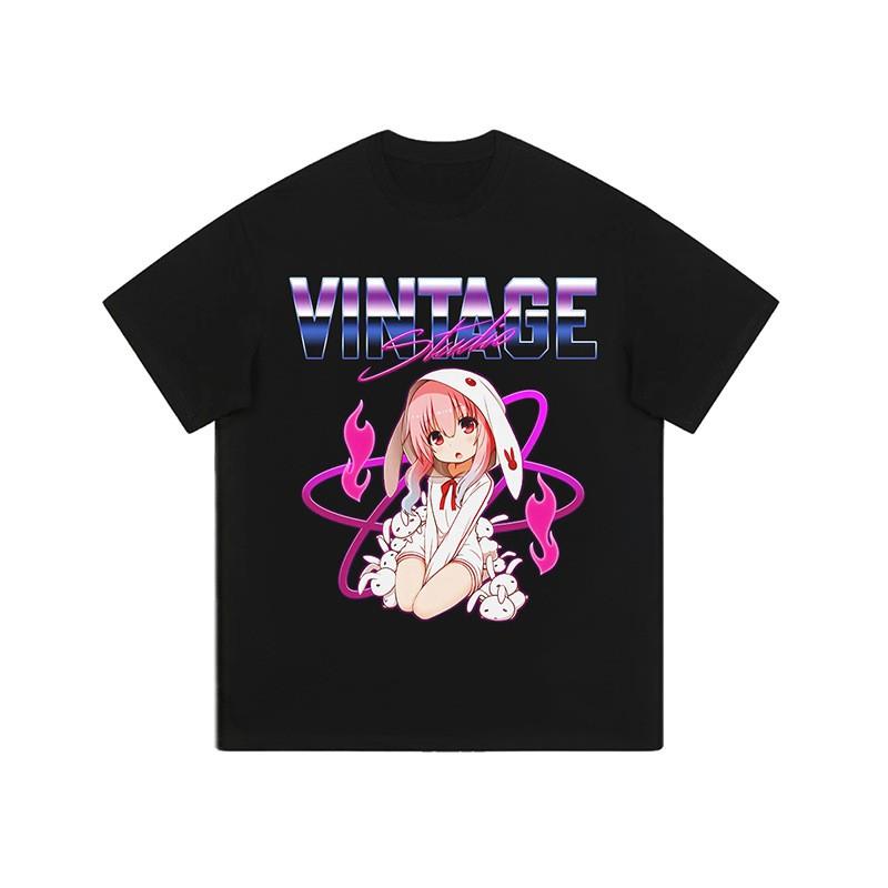 Unisex Vintage Streetwear Cotton Tee With Graphic Print Loose Fit Heavyweight Washed T-Shirt
